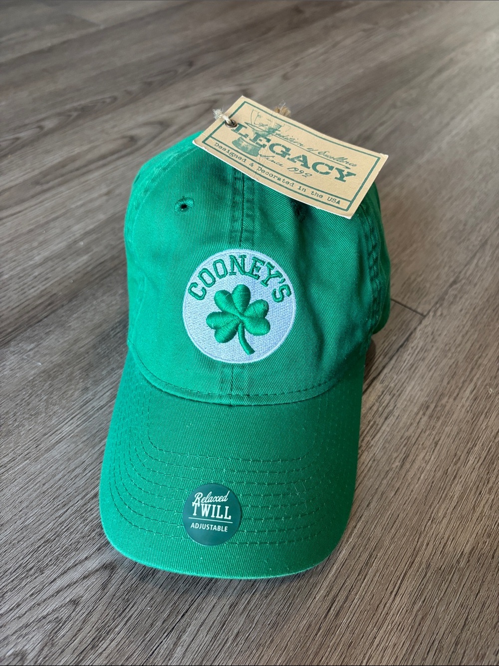 NWT Legacy Cooney's Green Shamrock Relaxed Twill Adjustable Baseball Cap